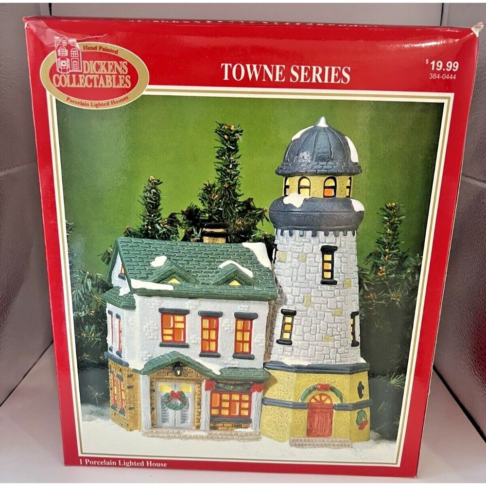Vintage 1998 Dickens Collectables Towne Series COTTAGE LIGHTHOUSE 9” In Box